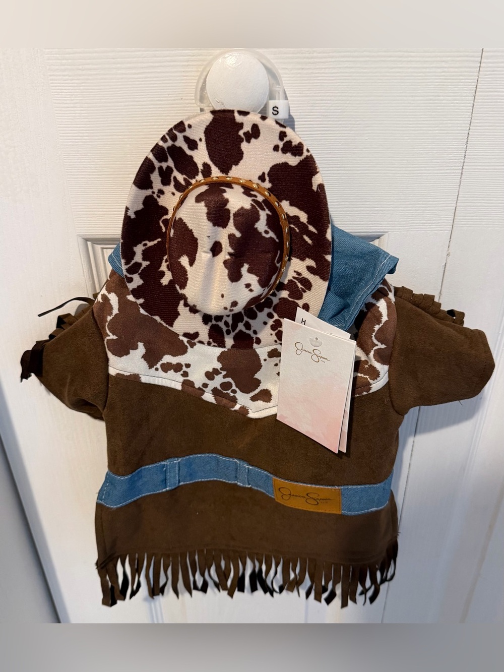 Jessica Simpson Dog Brown Vest Cowprint Cowboy Hat Size Small NWT